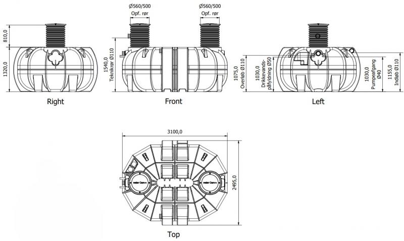 Watercare komplet regnvandsanlæg til hus 5000L Watercare komplet regnvandsanlæg til hus 5000L