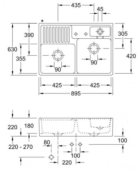 V&B 90 Evier Tradition dobbelt køkkenvask i porcelæn - Ceramic+ V&B 90 Evier Tradition dobbelt køkkenvask i porcelæn - Ceramic+