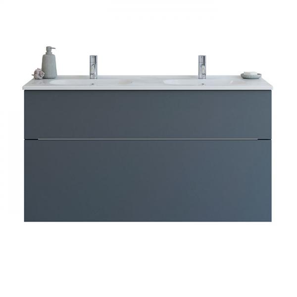 Dansani Luna 121 m&oslash;bels&aelig;t m/dobbelt Kantate vask, h&oslash;j skuffe og indretning - Gr&aring; mat